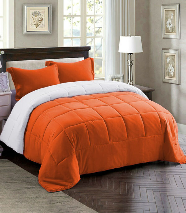Couette 2 Places Double Faces Orange et Blanc + 2 Taies D’oreillers Gratuits 220 X 240 cm