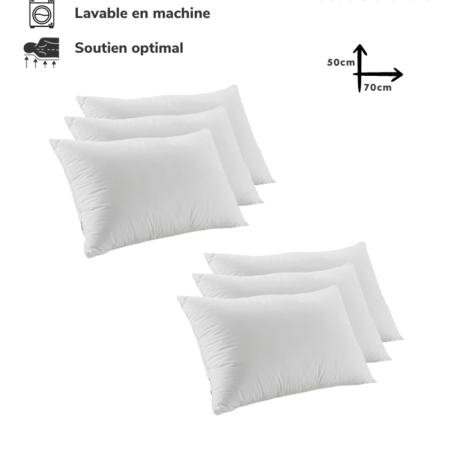 Lot de 6 Oreillers Orthopédiques Top Qualité Lavable 70x50cm