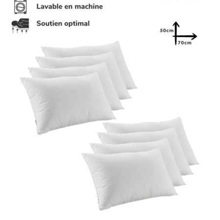 Lot de 8 Oreillers Orthopédiques Top Qualité Lavable 70x50cm