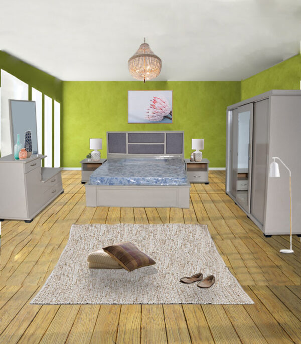 Chambre à Coucher Avec Tête de Lit Gris + Matelas et 2 Oreillers Gratuits