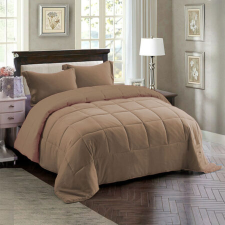 Couette 2 Places Couleur Beige Unie + 2 Taies D’oreillers Gratuits 220 X 240 cm