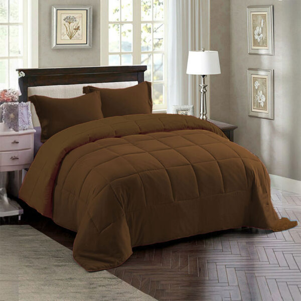 Couette 2 Places Couleur Marron Unie + 2 Taies D’oreillers Gratuits 220 X 240 cm