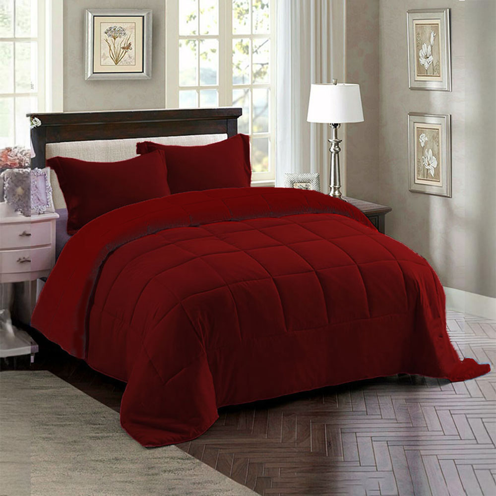 Couette 2 Places Couleur Rouge Bordeaux Unie + 2 Taies D’oreillers Gratuits 220 X 240 cm