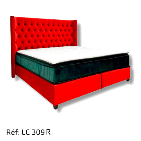 Lit Capitonné Tissu Velour Rouge