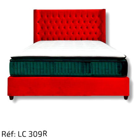 Lit Capitonné Tissu Velour Rouge