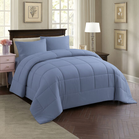 Couette 2 Places Couleur Bleu-Gris Unie